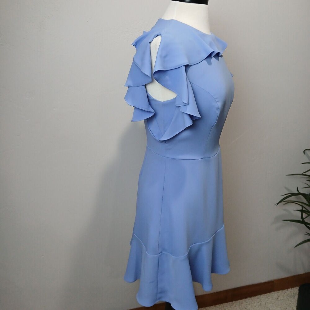 Amanda Uprichard Emery Dress Medium Chambray Blue Ruffle Mini Flounce 20432 - Picture 2 of 12